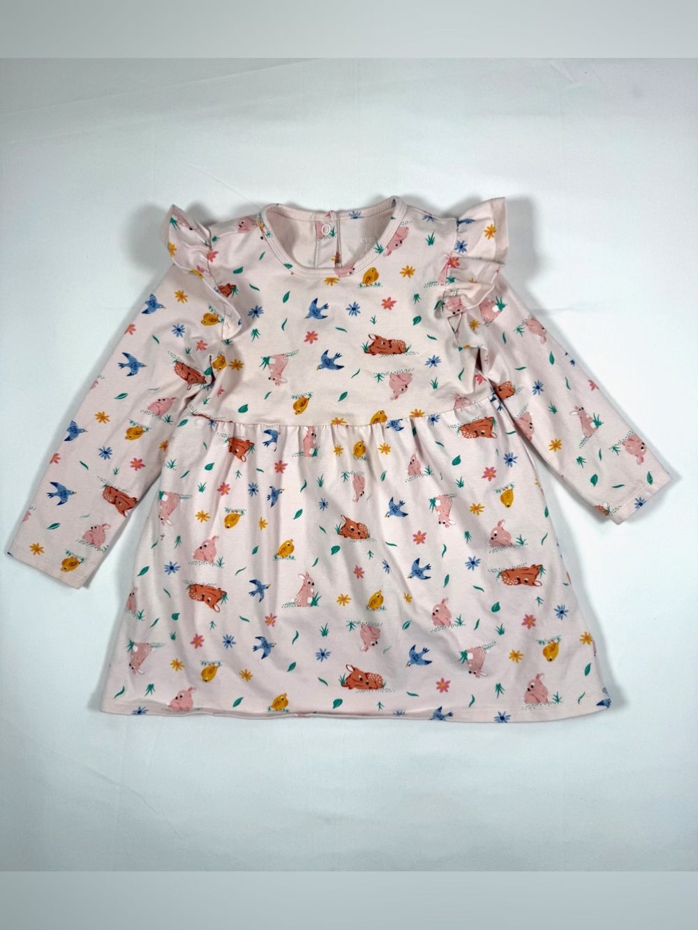 EVER & EVER Girls Woodland Animal Floral Ruffle Long Sleeve Dress Pink 24 Months